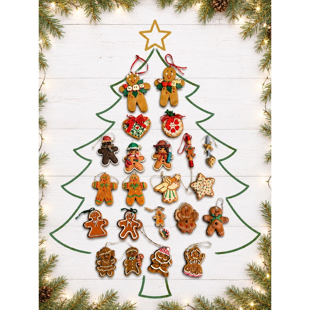 22pc Gingerbread Christmas Ornament Lot Handmade Look Retro Holiday Tree Decor